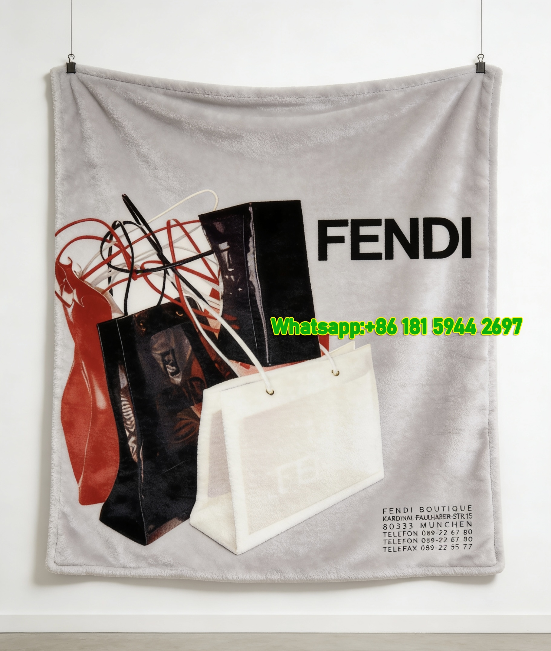 Fendi Red Black White Flannel Sofa Throw Blanket Vintage Wall Decor IMG_9536